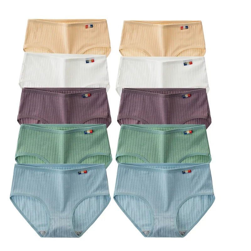 10Pcs/Set Women Cotton Seamless Panties Sexy Underwear Female Breathable Solid Color Underpants Lingerie Low Rise Briefs M-XL