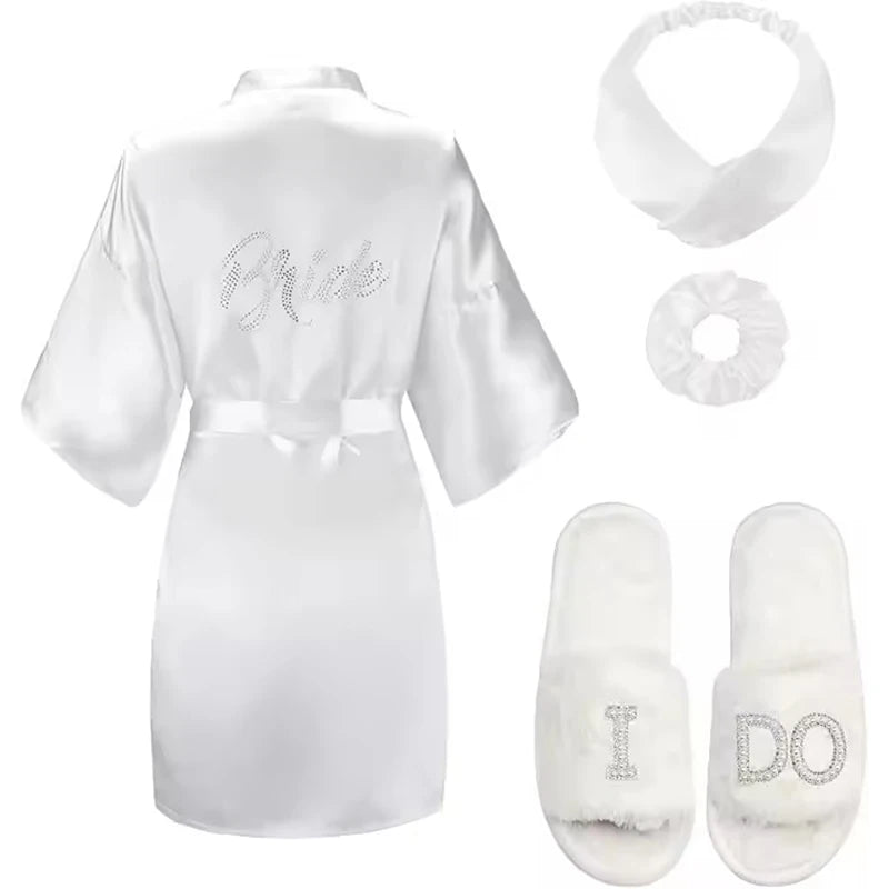 2 Pcs Personalized Initial Bride Slippers and Bride Robe Mrs Slippers Bridal Robe Bridal Shower Gifts for Wedding Day