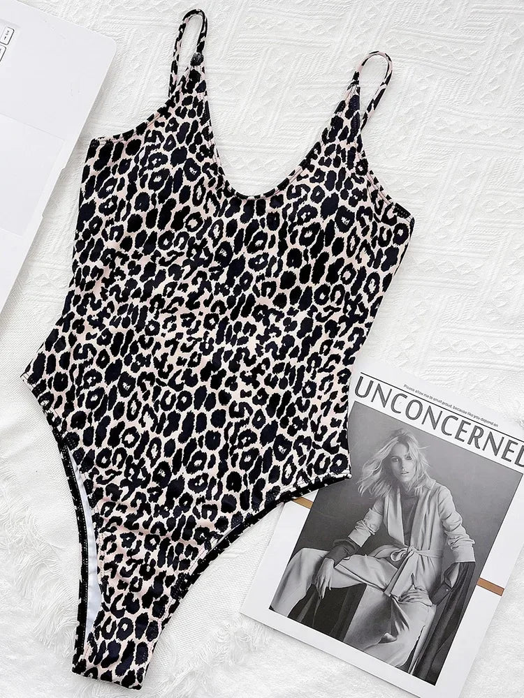 2025 New Sexy Backless High Leg Cut Women Swimwear One Piece Swimsuit Female Padded Black Leopard Bather Bathing Suit Swim Lady