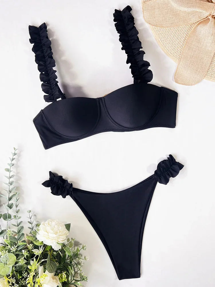 Push Up Ruffled Bikinis Underwired Bra Cup Bikini 2026 Women Swimsuit Female Swimwear Two Pieces Bikini Set Bathing Suit Swim