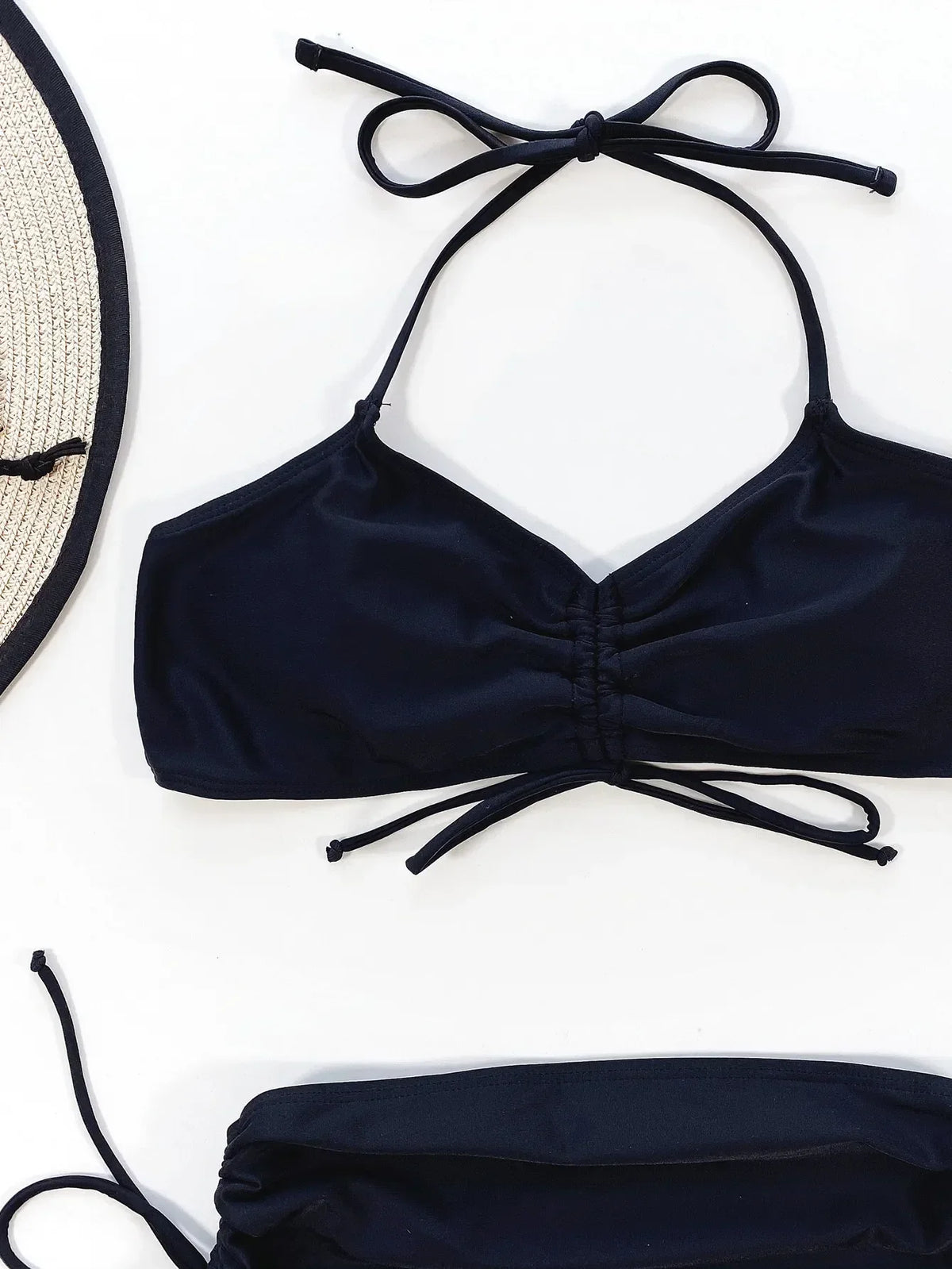 Bikini 2026 Sexy Black Drawstring High Waist Halter Swimwear Swimsuit Women Bikinis Set Bathing Suit Beach Bikini Female Push Up