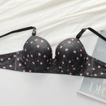 Two Piece Women Underwear Set With Floral Print Design 3/4 Cup Hood Gathered And Matching Triangle Underwear Sexy Lingerie A2169