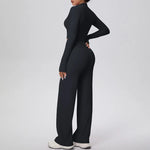 2 Pcs Women's Seamless Yoga Set Long-sleeved Wide-leg Pants Tracksuit Fitness Sports Set High-waisted Hip-lifting Slim-fit Suit