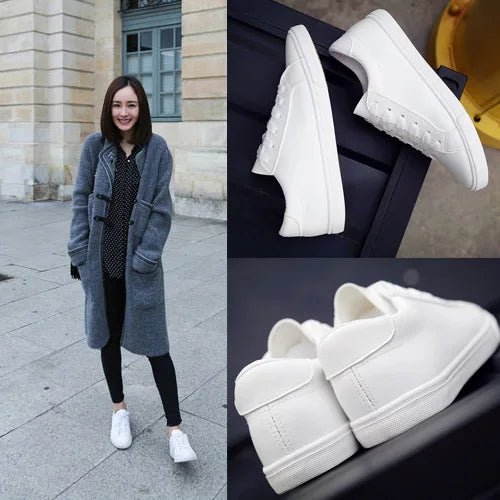 New Spring and Summer with White Shoes Women Flat Leather Canvas Shoes Female White Board Shoes Casual Shoes Female 239