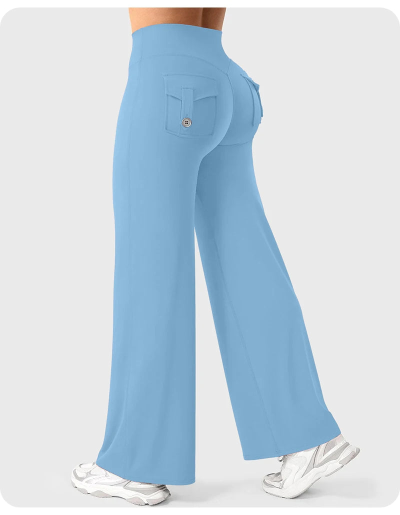 High Waist Pocket Yoga Pants for Women - Stretch Breathable Gym Workout Leisure Tummy Control Tights with Pockets