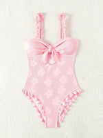 Light Pink One Piece Swimsuit for Women High Waist Hollow Out Ruffle Suspender Backless Monokini Bikini Beach Swimwear 2024 New