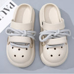 Women Summer Sandals Lace-up Style 2 Way to Wear Couples Fashion Platform Clogs Soft EVA Thick Sole Men Beach Street Slippers