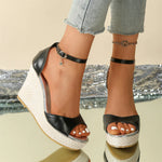 EUR Size 43 Leisure Espadrille Wedge Sandals Women Summer Chunky High Heels Shoes Silver White Platform Ankle Strap Sandals