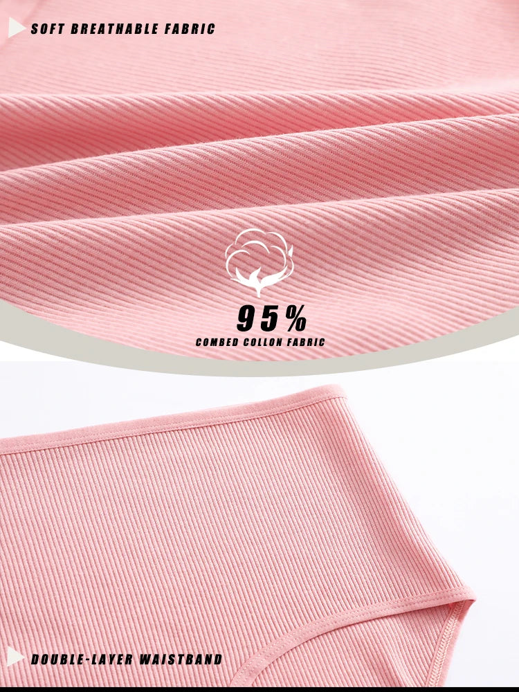 3Pcs women cotton High Waist underwear breathable Striped Panties Female Plus Size Solid Color Briefs comfortable Lingerie S-XXL