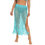 Womens Swimwears Skirts Knit Hollow Out Bikini Cover-ups See Through Club Beach Sexy Tie-ups Waist Tassel Hem Split Skirts