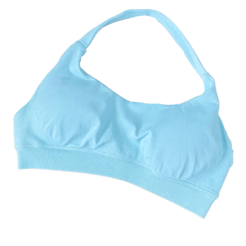 High Support Sports Bra Women Halter Seamless Yoga Bra Padded Backless Sports Bras Gym Crop Top Push Up Workout Yoga Tops Woman
