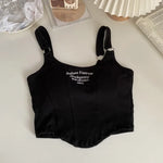 Letter Print Tank Top Women Cotton Bras Tops Hot Girls Streetwear Underwear Built In Bra Small Cup Crop Top Padded Camisole