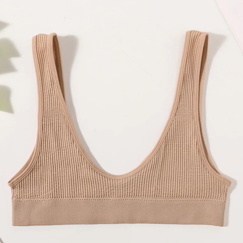 Ribbed Seamless U-Back Bralette Women's Push Up Tube Tops Wire Free Plunge Underwear Sexy Lingerie Small Cup Intimates M-XL