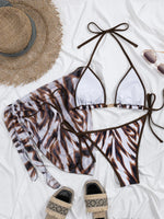 Sexy Coffee Tie Dye Bikini Set 2026 Women Metal Chain Push Up Thong Swimwear Bathing Suit Holiday Cover Up 3 Piece Swimsuit