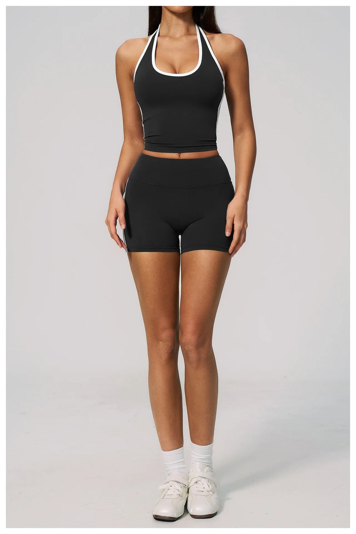 Naked Color Contrast Yoga Sets Women Hanging Neck Sports Vest Gym Clothes Breathable High Waist Shorts Fitness Suits Tracksuit