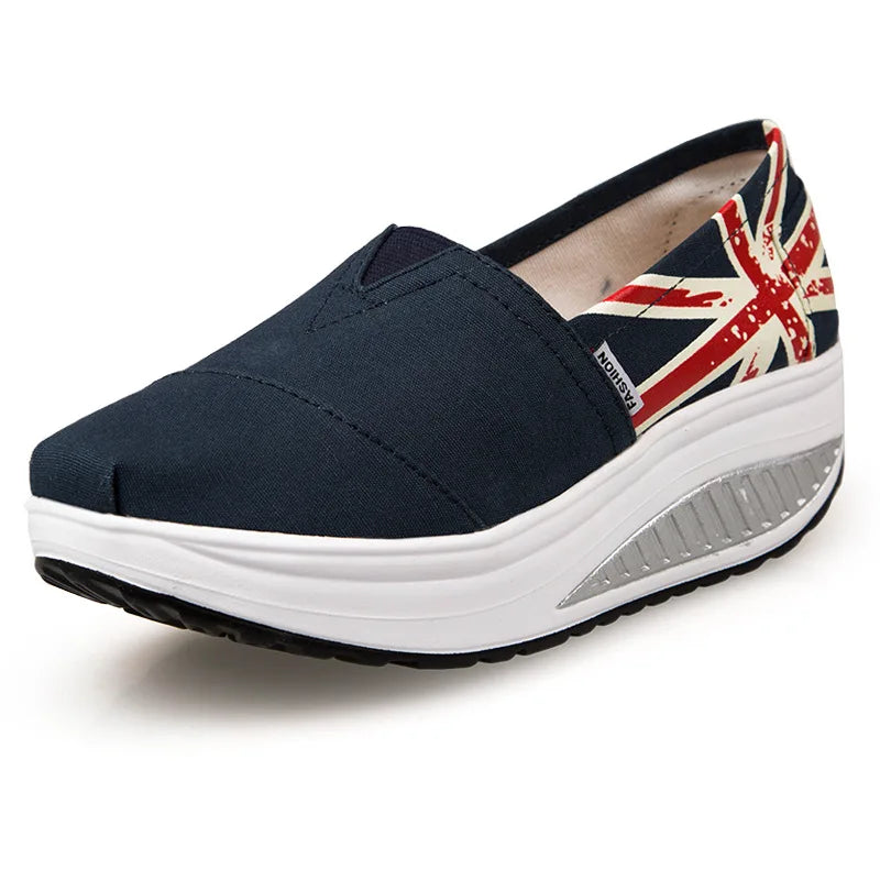 New Rocking Shoes Women Fashion Canvas Slip on Wedge Casual Shoes Female Breathable Platform Sneakers Zapatillas Mujer 2023