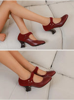 Summer Spring Cute Women Pumps Round Toe 6.5cm Small Heels Flock and PU Ankle Strap Buckle Green Yellow Big Size 46 48