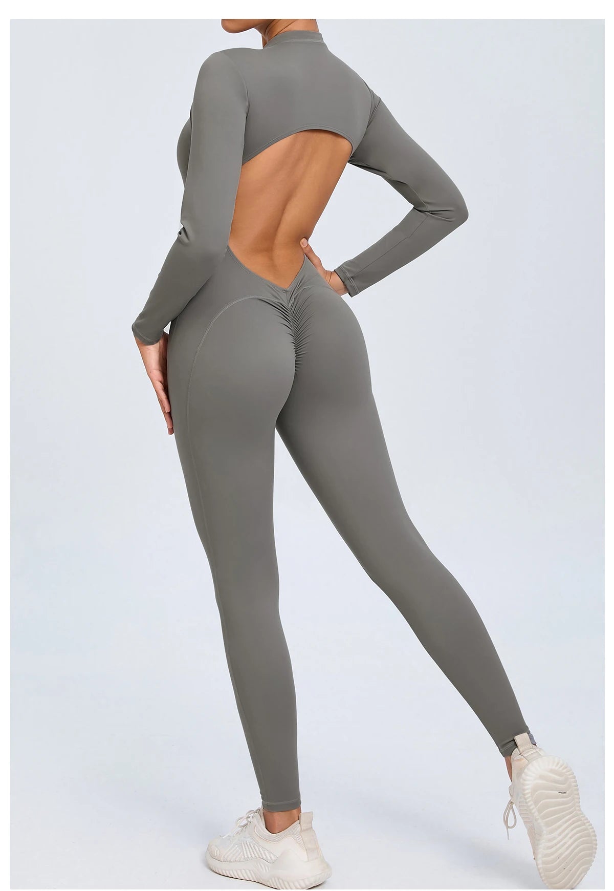 Women Sportwear Yoga Jumpsuit Zip Long Sleeve Back Open Outfit Fitness Tracksuit Tight One-piece Gym Overalls Sports Bodysuit