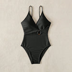Sexy White Black Swimwear Women 2026 Deep V Neck Hollow Out Ring Linked Slim Fit One Piece Swimsuit Beach Bathing Suit Monokini
