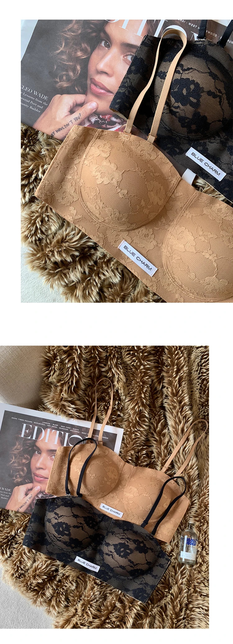 MOYISU Parisian Lace Bra Women Strapless Summer Push Up Small Bust Multiway Wear Bandeau Bralette UK Ship Fashion Top Bestseller