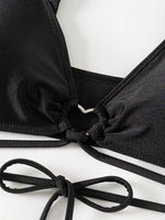New 3 Pieces Halter Triangle Thong Bikini Set Swimsuit Women Black Swimwear with Sarong Skirts Dress Beach Wear Bathing Suits