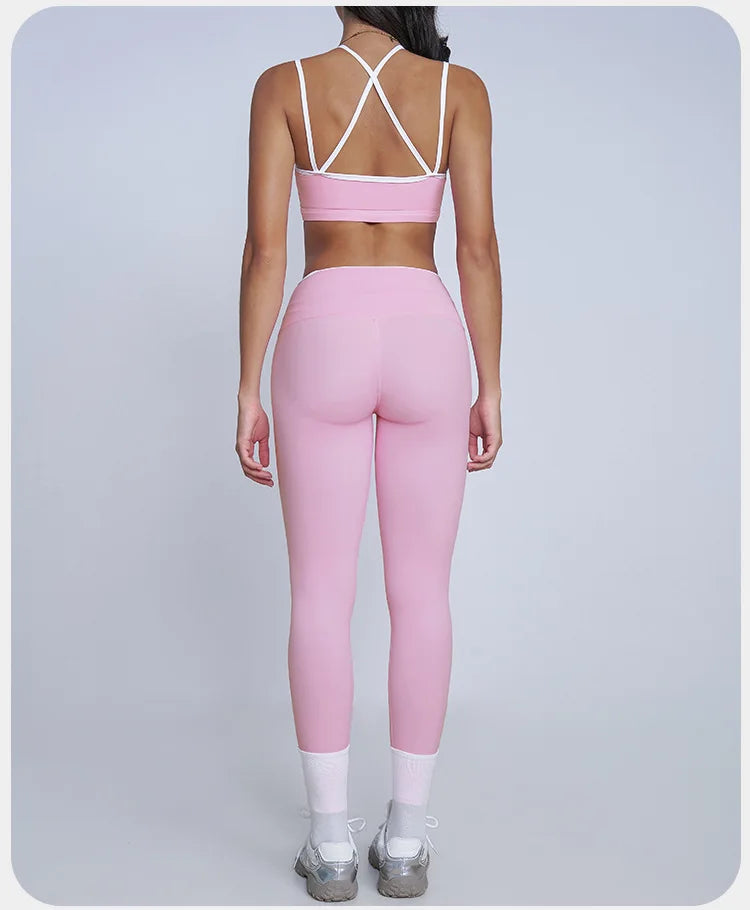 Tight Naked Yoga Shorts Suit Women Double Strap Sports Bra High Waist Flare Leggings Fitness Suit Gym Running Workout Clothes