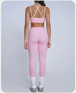 Tight Naked Yoga Shorts Suit Women Double Strap Sports Bra High Waist Flare Leggings Fitness Suit Gym Running Workout Clothes