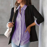 Women Shirt Lapel Long Sleeve Women's Shirts Single Breasted Shirt Tops with Patch Pocket Office Tops