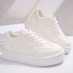 2025 White Platform Sports Shoes Women Autumn Winter Striped Lace Up Sneakers for Woman Sewing Pu Leather Vulcanize Shoes Mujer
