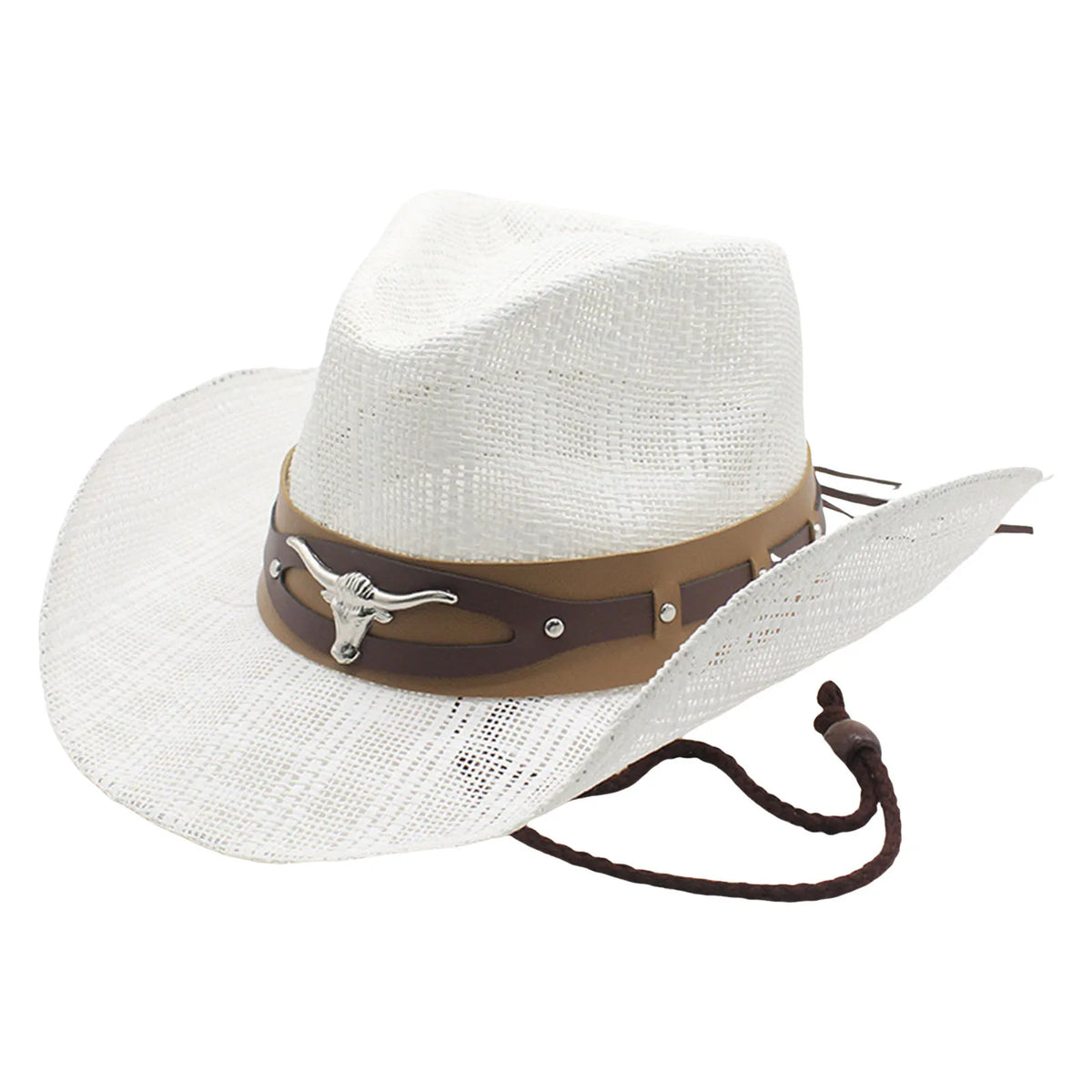 Womens Straw Cowboy Hat With Bull Head Wide Brim Breathable Western Hat With Chin Strap Sun Hat For Beach Outdoor Vacation 2026