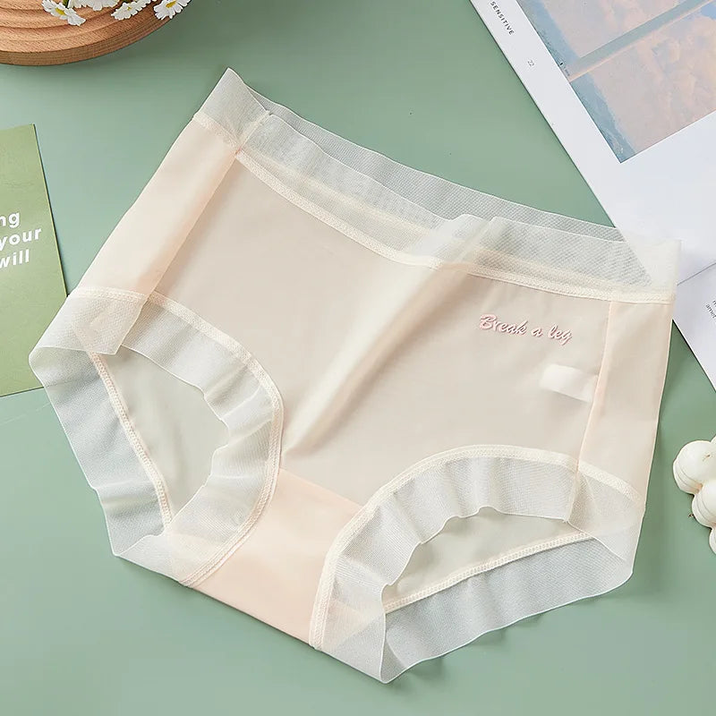 Plus Size M-3XL Underpants Summer One-piece Underwear Ice Silk Seamless Women's Panties Sexy High Waist Breathable Thin Briefs