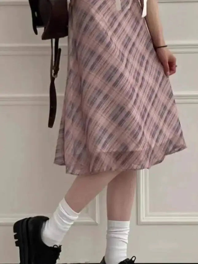 Sweet Skirts Chic Plaid Mini Skirt High Waist A-Line Korean Sle Commute Spring New Arrival Women's Fashion Mid-Length Skirts I3G