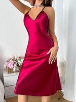 Elegant Women's Nightgown V Neck Sexy Sleepwear Red Comfortable Long Dress Comfortable Sleepwearfor Bridal and Daily Wear