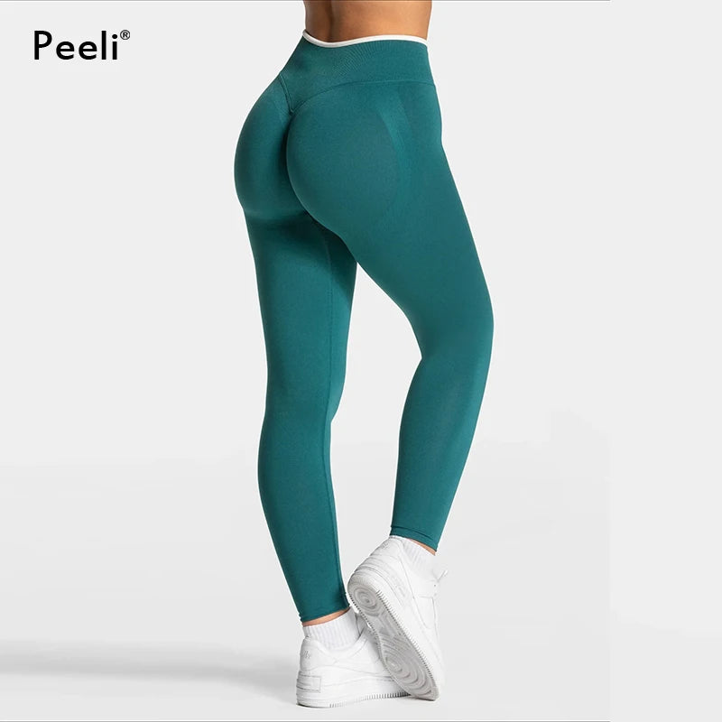 Seamless Gym Leggings Woman Solid Color Yoga Pants White Edge Waist Tight High Waist Hip Lifting Sports Pants Running Leggings