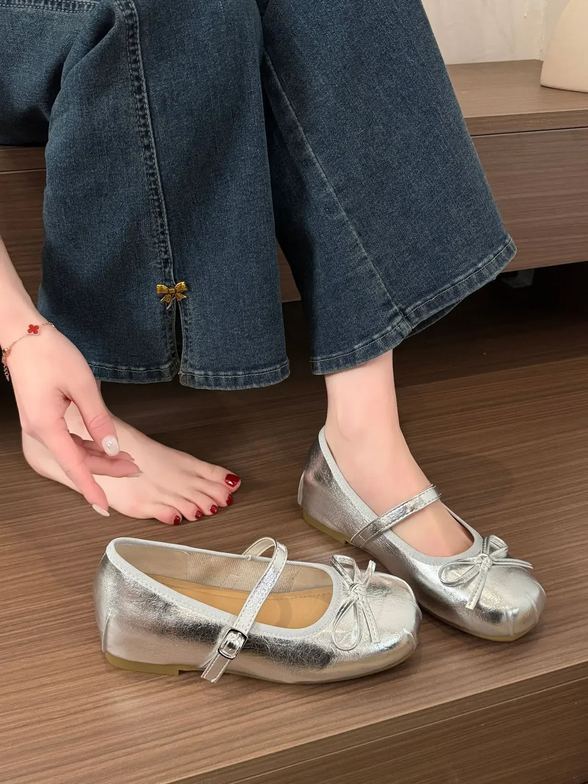 Butterfly-knot Women Ballet Mary Jane Shoes Fashion Mix Colors Internal Elevation Shoes Ladies Spring Autumn Concise Footwear