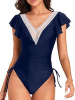 2026 Crochet Drawstring One Piece Swimsuit Women Sexy Ruffle Swimwear Female Solid Bathers Bathing Swimming Swim Suit Beachwear