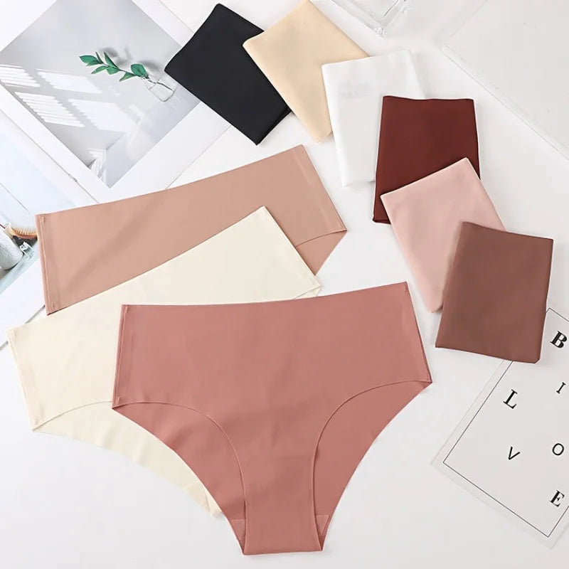 2Pcs/Set Ice Silk High Waist Briefs Panties Women Stretch Underwear Seamless Panties Female Underpants Sexy Lingerie XS-XL