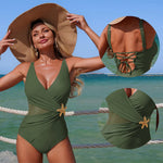 Brown One Piece Swimsuit Female 2025 Patchwork Swimwear Women Lace Up Bathing Suits Starfish Summer Beach Wear Sports Monokini