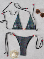 Snakeskin Halter Strappy Bikini Women Swimsuit Female Swimwear Two-pieces Bikini Set High Cut Bather Bathing Suit Swim Beachwear
