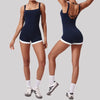 Women's Seamless Yoga Jumpsuit - Quick-Dry Color Block Naked Feel Bodysuit & Cut-Out Backless Straps for Running Fitness Workout