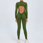 Women Sportwear Yoga Jumpsuit Zip Long Sleeve Back Open Outfit Fitness Tracksuit Tight One-piece Gym Overalls Sports Bodysuit