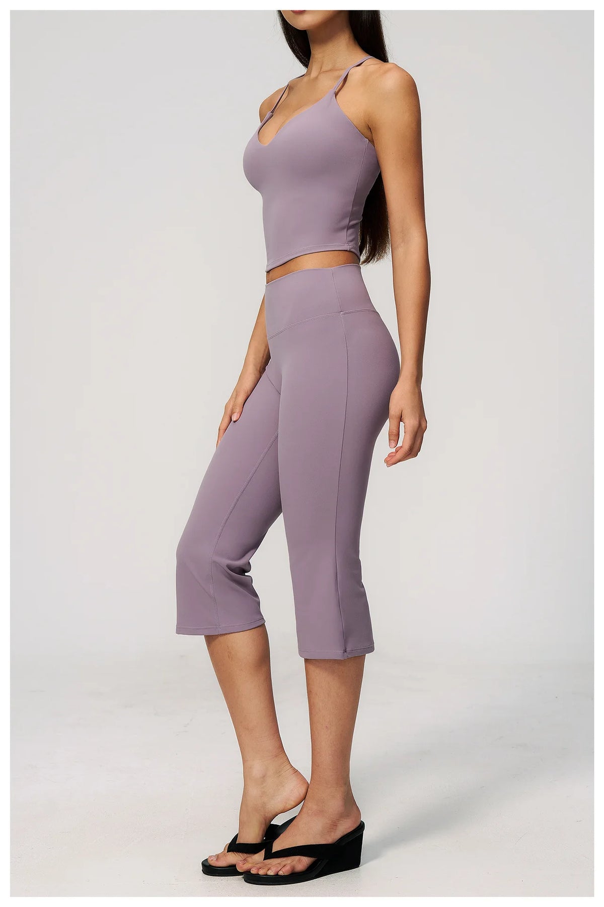 Summer New Yoga Clothing Women Solid V Neck Slim Sports Tank Top Athletic Wear High Waist Butt Lift Mid Pants Gym Fitness Suits