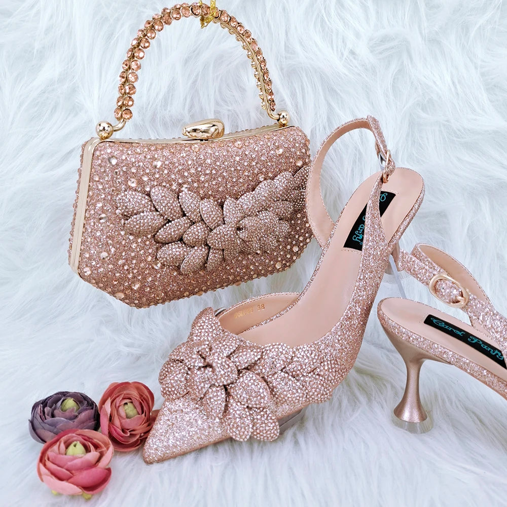 Doershow African fashion Italian Shoes And Bag Sets For Evening Party With Stones green Italian Handbags Match Bags! HFG1-3