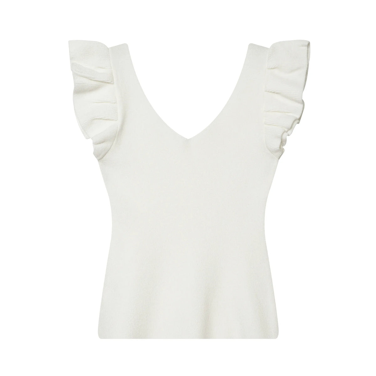 Fashionable Casual V-neck Flutter Sleeve Knit Top Women Ruffle Sleeve V Neck Knit Tank Top Sleeveless Slim Fit Casual Style C66D