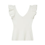 Fashionable Casual V-neck Flutter Sleeve Knit Top Women Ruffle Sleeve V Neck Knit Tank Top Sleeveless Slim Fit Casual Style C66D