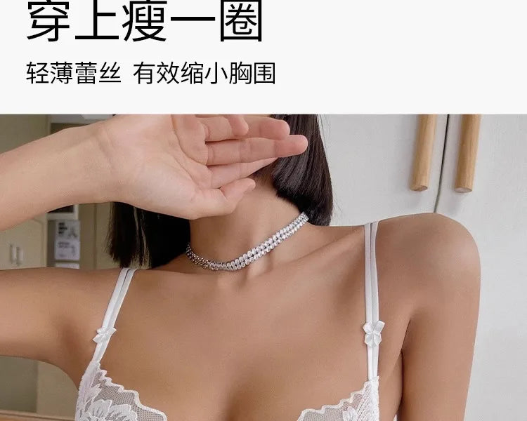 French Sexy Lace Bra for Small Boobs, Wirefree Bralette Ultra Thin, Light Support Traceless Bra Women White Lingerie Set MOYISU