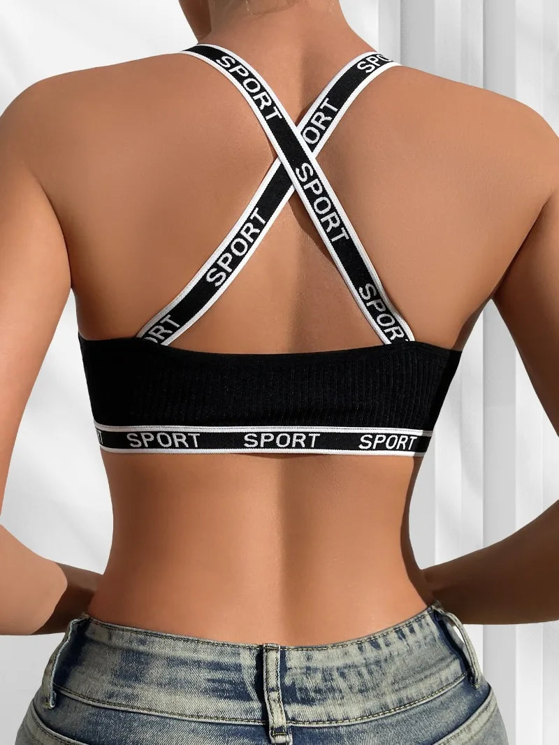 1pcs Letter Decor Sexy Women Ribbed Bras Breathable Comfortable Camisole Female Fashion Underwear Athletic Vest Sexy Lingerie