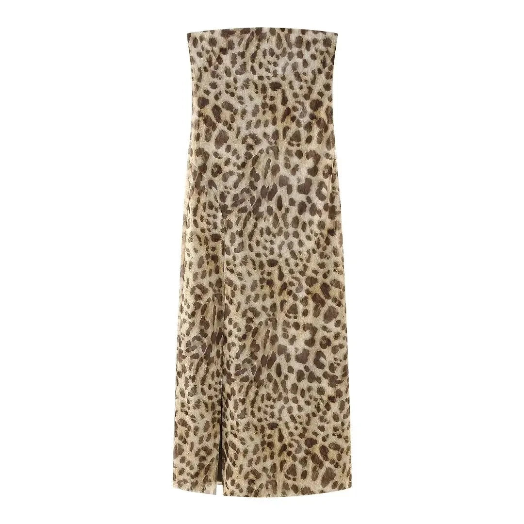 2024 Dress For Women Summer Chic Print Mesh Sleeveless Sexy Side Slit Slim Dresses Wild Beach Resort Style Woman Dress