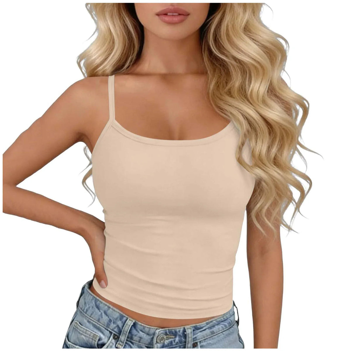 Womens Basic Spaghetti Strap Cami Top Slim Fit Backless Crop Top Summer Solid Color Casual Sleeveless Top Streetwear Y2k Clothes