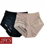 2Pcs/Set Women's Ice Silk Tummy Control Panties Mid Waist Mesh Splice Shaping Briefs Butt Lifter Slimming Soft Underwear M-3XL